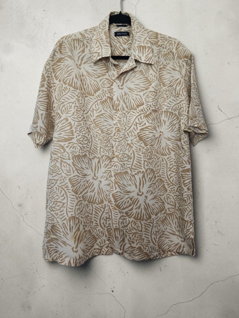 Nautica Beige and White Floral Short-Sleeve Button-Down Shirt - Picture 2 of 9